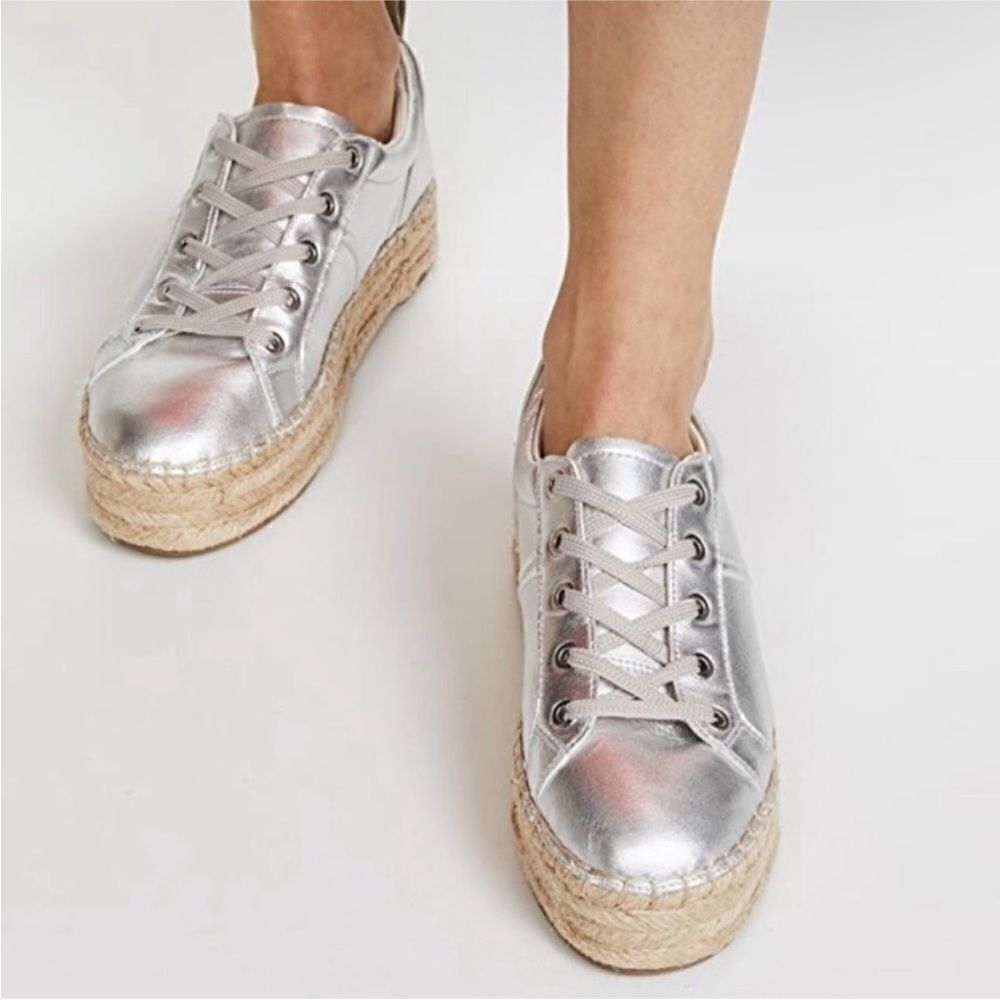 Sam Edelman Metallic Carleigh Espadrille Platform Sneakers Silver Size 8.5
